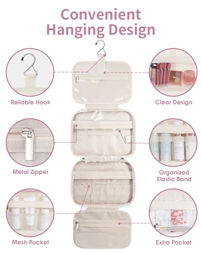 Hanging Toiletry Bag for Women (Y-Pink Flower Buds / Medium)