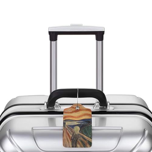 2 Pack Luggage Tags for suitcases Edvard Munch Scream TSA Approved Label Luggage Tag Baggage Tag Leather Stainless Steel Loop Label Tag for Men Women Travel Bag Suitcase (Edvard Munch Scream)