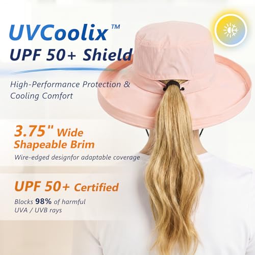 UVCoolix Women's UPF 50+ Wide Brim Cooling Sun Hat (Medium-Large / Pink)
