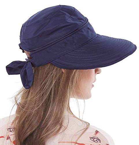 Sun Hats for Women with UV Protection Sun Hat Wide Brim Visor Summer Beach Outdoor Foldable Womens Caps Navy (One Size-Medium / Navy)