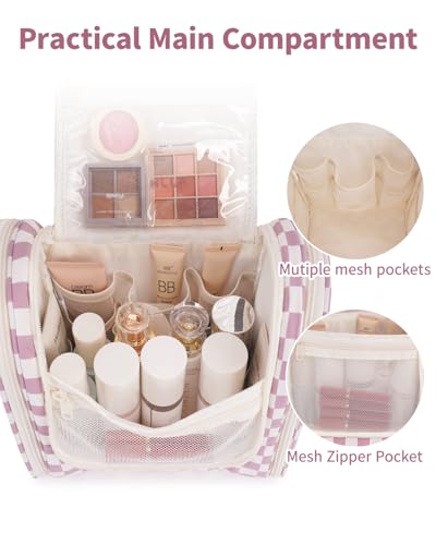 Large Hanging Travel Toiletry Bag for Women (C-Dusty Rose Checkerboard / Large)