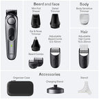 All-in-One Style Kit Series 7 7410, 8-in-1 Trimmer for Men with Beard Trimmer, Body Trimmer for Manscaping, Hair Clippers & More, Sharpest Blade, 40 Length Settings, Waterproof (Silver / 9 Piece Set)