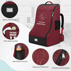Padded Car Seat Travel Bag for Airplane Car Seat Backpack (Red&Black)
