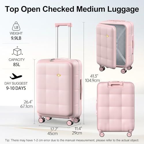 26 Inch Large Checked Luggage Hard Shell Suitcase Top Opening (26 Inch / Pink)