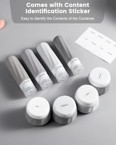 Travel Size Toiletries 8 Pack (3oz bottle 3oz jar / Proper Gray)