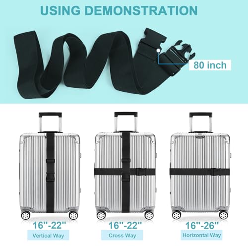 80In Luggage Straps for Suitcase Travel Long Belt Accessories (2Pcs Green / 80 In Fix)