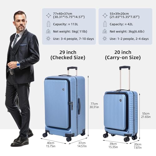 29 Inch Aluminum Frame Checked Luggage Top Opening (Dark Blue / 29 Inch)