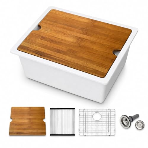 21 In. Matte White Granite Composite Kitchen Sink (White-Workstation / 21"x18")