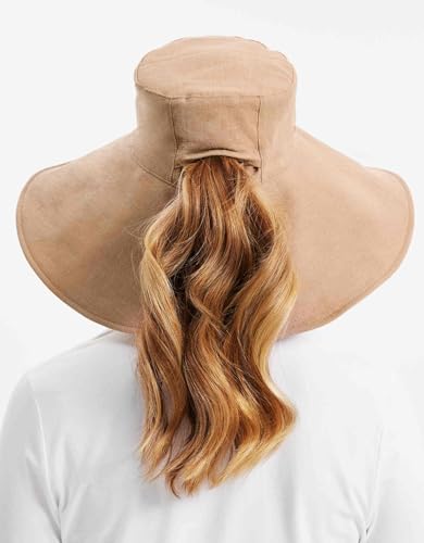 Women's Ultra Wide Cotton Linen Hat UPF 50+ (Small-Medium / Desertsand / Beige)