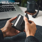 Pop up Card Wallet Minimalist Cash Wallets RFID Blocking Leather Smart Credit Card Holder with ID window for Men (Carbon Black)