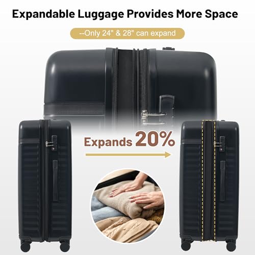Luggage Sets Durable Hardshell 3 Piece Suitcase with Bags (3-piece Set(20/24/28) / Black+bag)