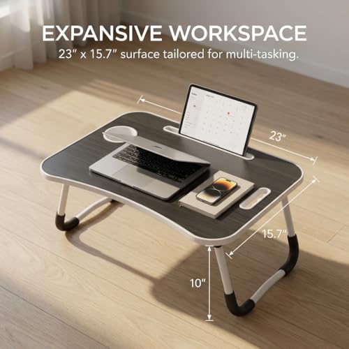 23" Foldable Lap Desk for Laptop Writing w (Black-gold)