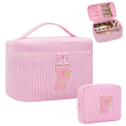 Personalized Initial Makeup Bag for Women Teen Girls (Pink 01)