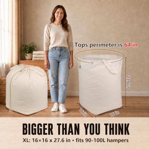 Cotton Canvas Laundry Bag with Handles & Base 16"Wx16"D x27.6"H (Narural 1-Pack | Square Base / 16"Wx16"Depthx27.6"H)