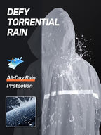 Mens Long Hooded Safety Rain Jacket Waterproof Emergency Raincoat Poncho (Medium / Grey)