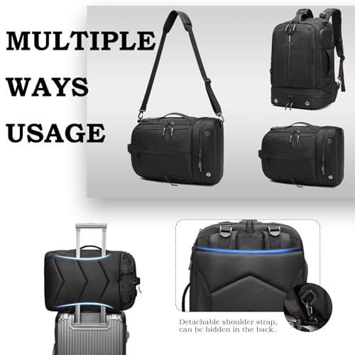 16 Inch Laptop Backpack Water Resistant Carry On Daypack Backpack Anti Theft Travel Rucksack Backpack with Shoe Compartment Shoulder Strap for Men Women (Black)