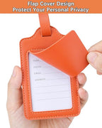 Leather Luggage Tags for Suitcases (Orange / 4 Pack)