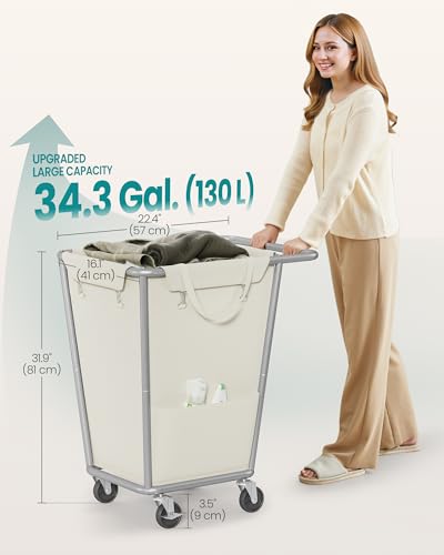 1 Section Laundry Basket with Wheels (Cream White / 130 L (1-Section))
