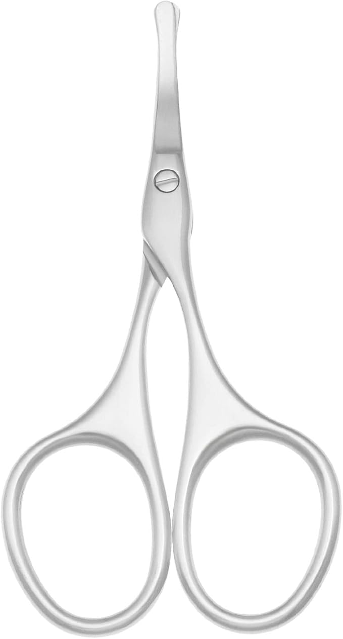 Multicolor Professional Grooming Scissors for Personal Care Facial Hair Removal and Ear Nose Eyebrow Trimming Stainless Steel Fine Straight Tip Scissors 3.9 Inch (Curved Safety Head Silver)
