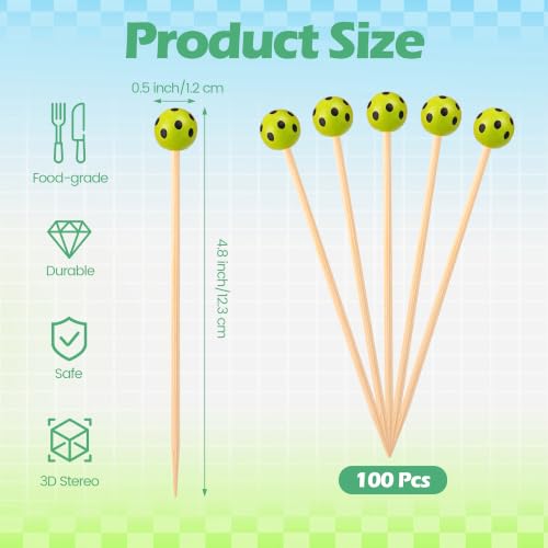 100 Pcs Pickleball Cocktail Picks Decorative Bamboo Cocktail Skewers (Pickleball)