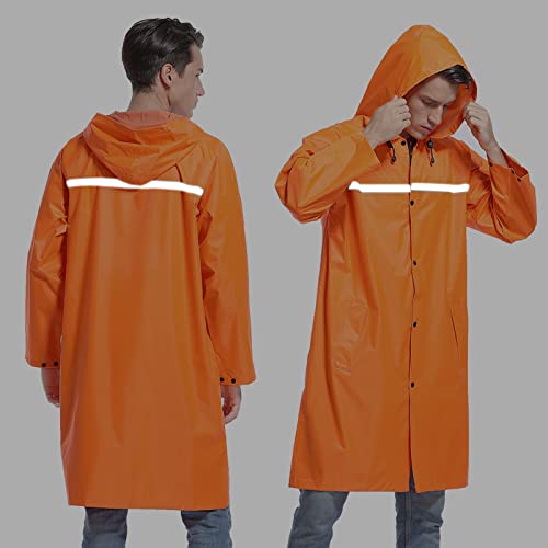 Mens Long Hooded Safety Rain Jacket Waterproof Emergency Raincoat Poncho (Medium / Orange)
