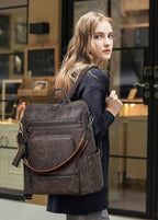 Vegan Leather Laptop Backpack for Women 15.6 inch Work Backpack Fashion Travel Backpack Purse for Business College (Nubuck Coffee)