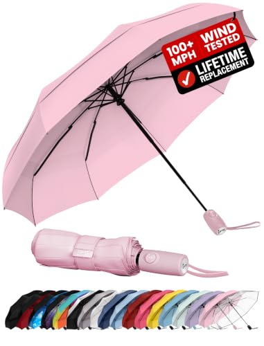 Windproof Travel Umbrella (Pastel Pink 1-Pack / Standard)