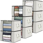 8 Pack Storage Bags for Clothes Blanket Storage Bins with Lids (8 Pack-60l / Ivory)