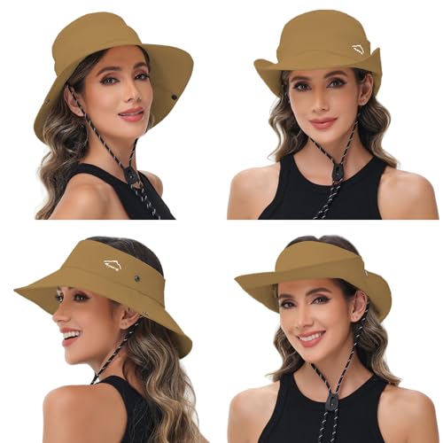 Sun Hats for Women Bucket Hat UV Protection Fishing Hat Wide Brim Safari Hats 2 in 1 Zip (1pack-brown)