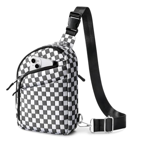 Anti Theft Crossbody Bags Small Crossbody Sling Bag for Women & Men (Black White Gingham)