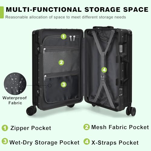 Luggage PC+ABS Aluminum Frame Zipperless Checked Luggage Hard Shell Suitcase with TSA Lock Double Spinner Wheels 24 Inch Black (Black / 24-inch(upgraded Tsa Lock))