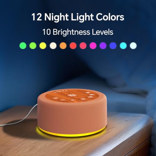 Sleep Sound Machine White Noise Machine with 30 Non Looping Sounds 12 Night light Colors with 5 Timers 36 Adjustable Volume Memory Function Brown Noise Machine for Baby kid Adult & Home Nursery Travel (Wood)