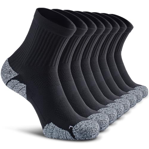 Unisex Cushioned Compression Sport Quarter Socks (Medium / 8-pairs Black)
