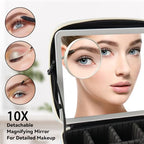 Travel Makeup Bag with LED Mirror Toiletry Bag for women with 10x magnifying glass (Blue Flower / With LED Mirror and 10x Magnifying Glass)