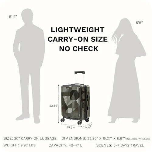 20 inch Carry On Luggage Expandable Top Opening (Grey / 20 Inch (Standard))