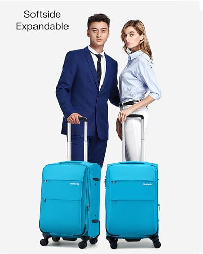 20 Inch Expandable Carry On Luggage 22x14x9 Airline Approved Softside Suitcases with Wheels Lightweight Travel Luggage Rolling Suitcase with Lock for Men and Women (Caribbean Blue / 20 Inch)