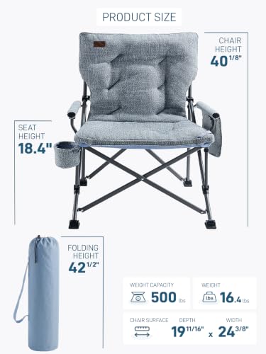 Padded Oversized Folding Camping Chair for Adults (Blue&white)
