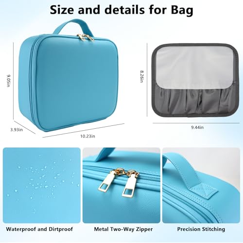 Travel Makeup Bag with LED Mirror Travel Makeup Organizer with 3 Lighted Settings (Blue / With LED Mirror Only)