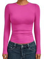 Womens Long Sleeve Shirts Basic Compression Tops Hot Pink XL (X-Large / Hot Pink)