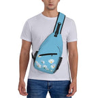 Sling Bag White Flower Blue Summer Hiking Daypack Crossbody Shoulder Backpack Travel Chest Pack for Men Women (B0160)