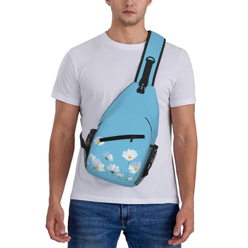 Sling Bag White Flower Blue Summer Hiking Daypack Crossbody Shoulder Backpack Travel Chest Pack for Men Women (B0160)