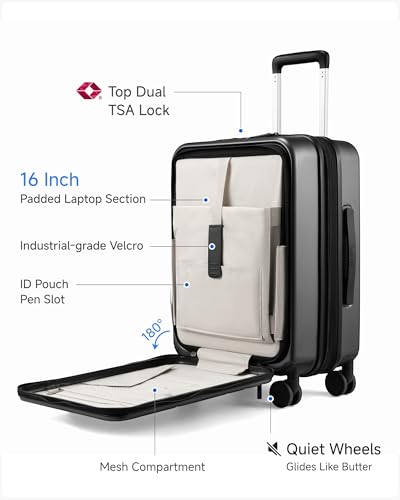 Front Pocket Expandable Carry On Luggage (Black / 20 Inch)