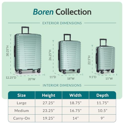 Boren Expandable Hardside Rugged Travel Luggage with 8 Spinner Wheels (Checked-Medium 26-Inch, No USB Port / Metallic Lime Green)