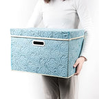 Larger Collapsible Storage Cubes with Lids Fabric Decorative Storage Bins Boxes Organizer Containers Baskets with Cover Handles for Bedroom Closet Living Room Blue 17.7x11.8x11.8 Inch 3 Pack (Blue / Large(3-Pack))