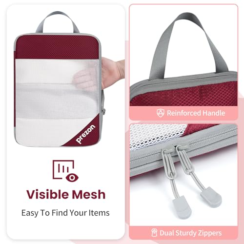 Compression Packing Cubes for Travel (Burgundy / 6 set-Half Mesh)