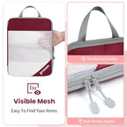 Compression Packing Cubes for Travel (Burgundy / 6 set-Half Mesh)