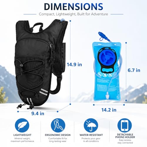 Lightweight Hydration Backpack 2L Water Bladder Pack (Black / 2L Bladder)