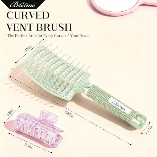Hair Brush with Hair Clips (Green)