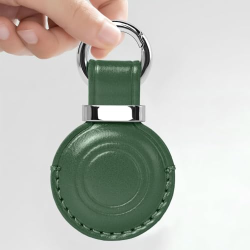 1 Pack Genuine Leather Handcrafted for Airtag Holder Keychain (B9-Green)