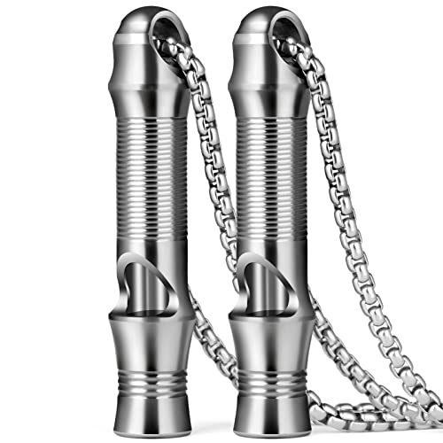 Titanium Emergency Keychain Necklace Whistle (2pcs Silver)